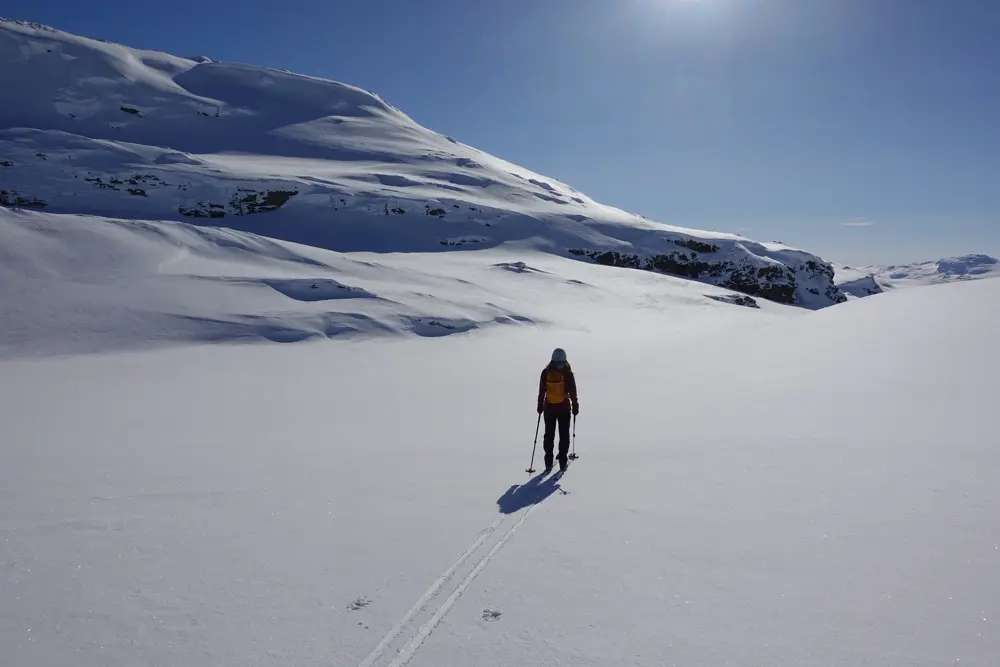 Person som renner nedover en bakke på ski